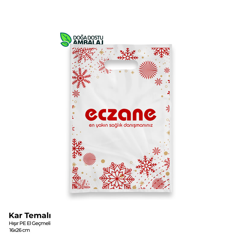 Kar Temalı Hışır Eczane Poşeti 16x26cm (10kg.)