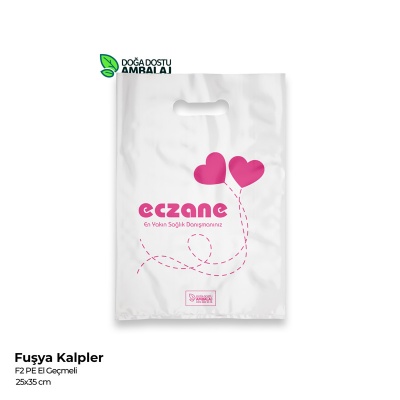 Fuşya Kalp Eczane Poşeti 25x35cm (10kg.)