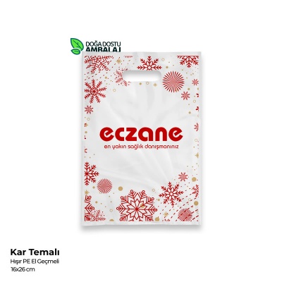 Kar Temalı Hışır Eczane Poşeti 16x26cm (10kg.)