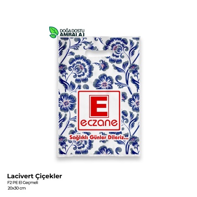 Lacivert Çiçekli Plastik Eczane Poşeti 20x30cm (10kg.)