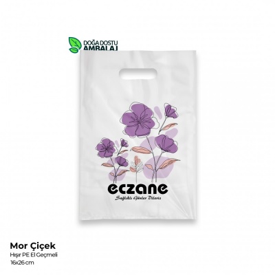 Mor Çiçek Hışır Eczane Poşeti 16x26cm (10kg.)