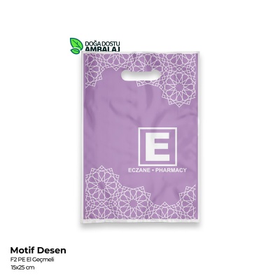 Motif Desenli Mor Eczane Poşeti 15x25cm (10kg.)